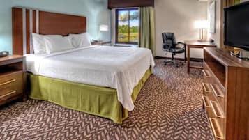 Suite, 1 King Bed, Accessible (Hearing) | Premium bedding, desk, blackout drapes, iron/ironing board