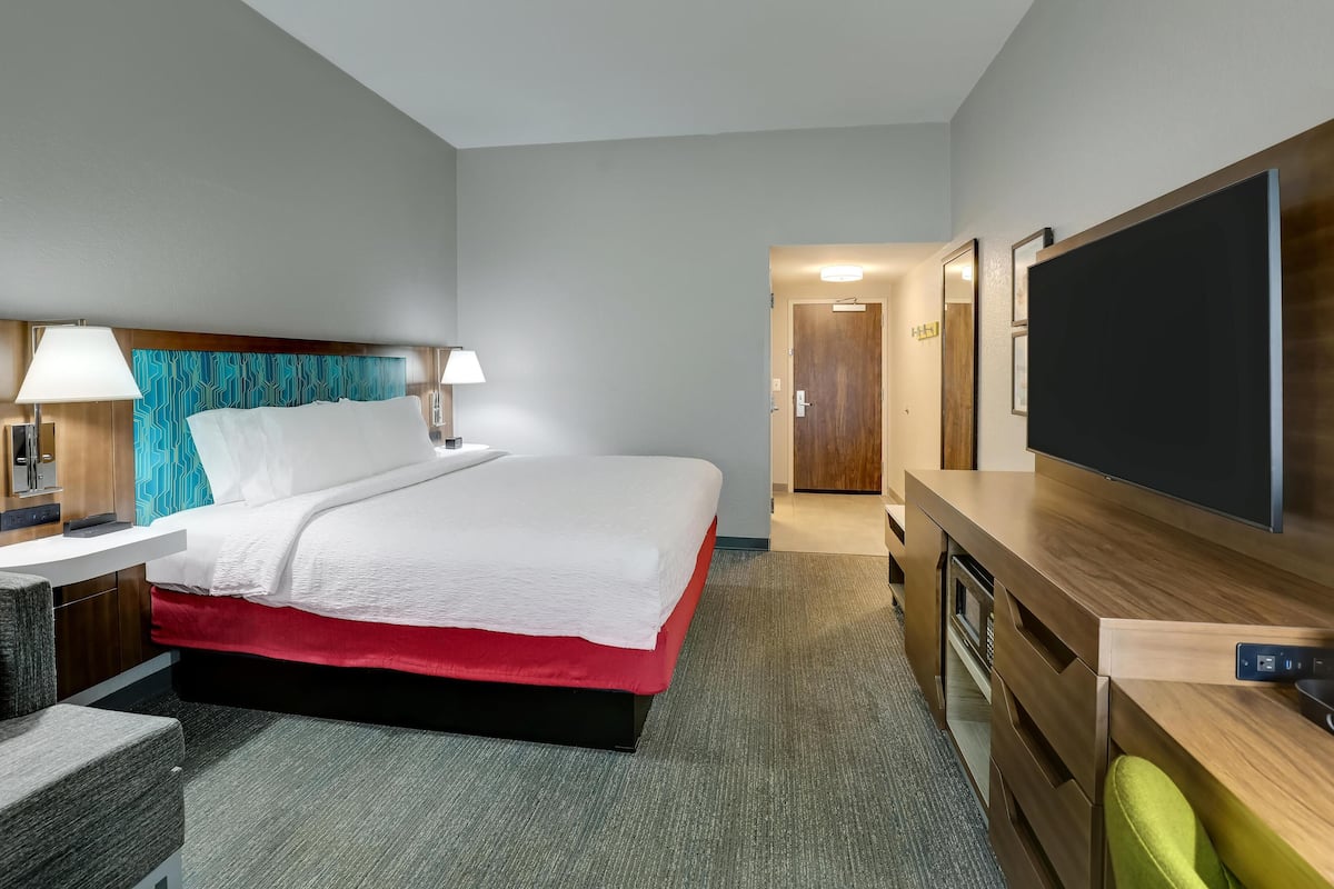 Room, 1 King Bed with Sofa bed, Refrigerator & Microwave | Premium bedding, desk, blackout drapes, iron/ironing board