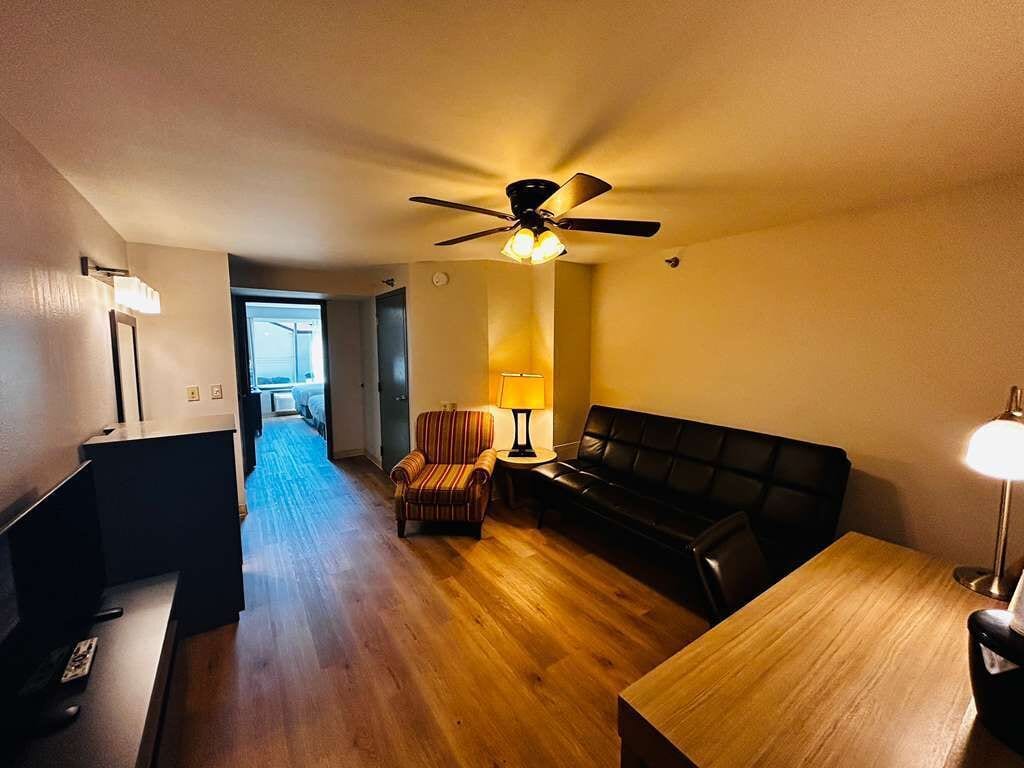 Individually furnished, desk, blackout drapes, iron/ironing board