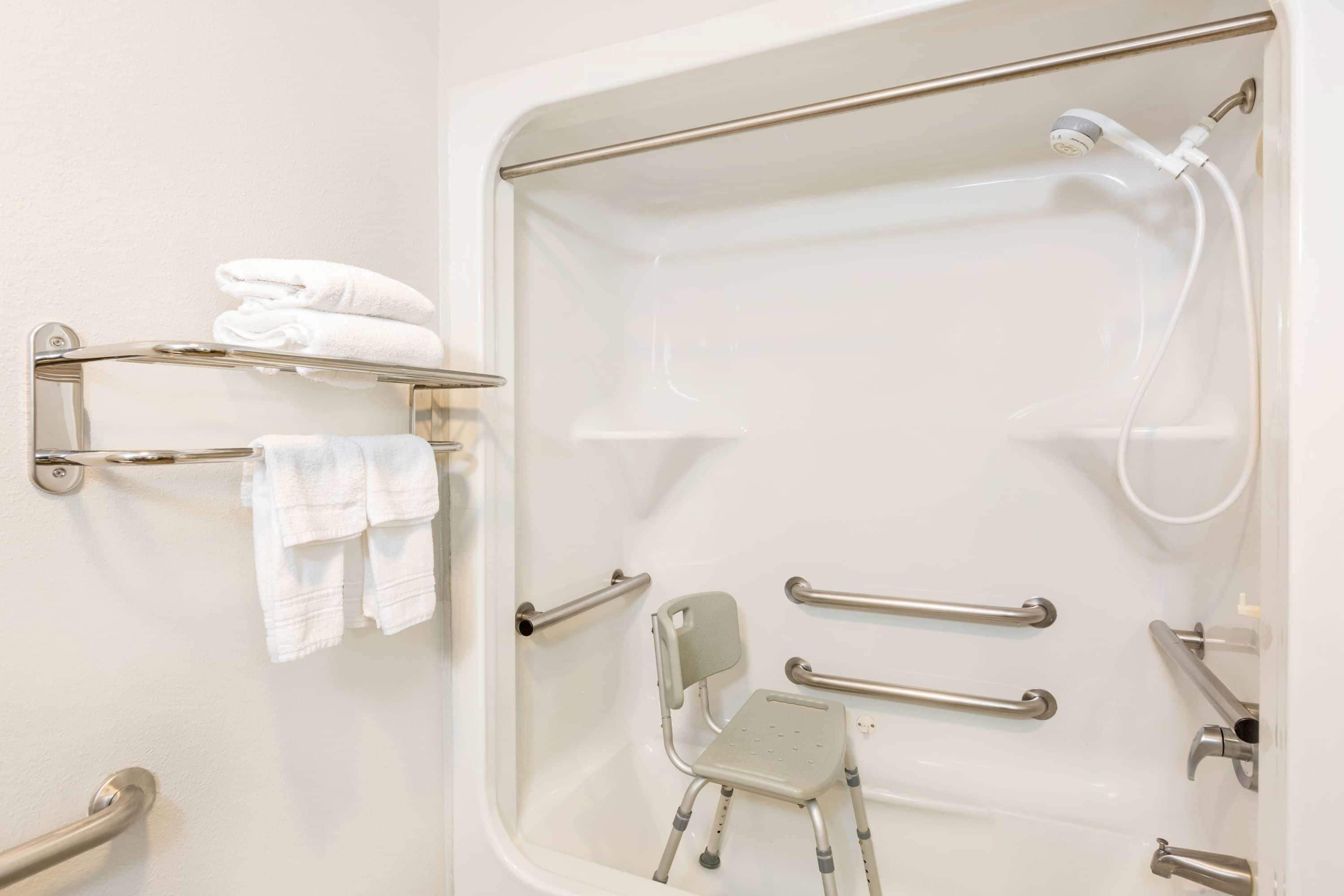 deluxe room, 1 queen bed, accessible, non smoking (mobility) | bathroom | hair dryer, towels, soap, shampoo