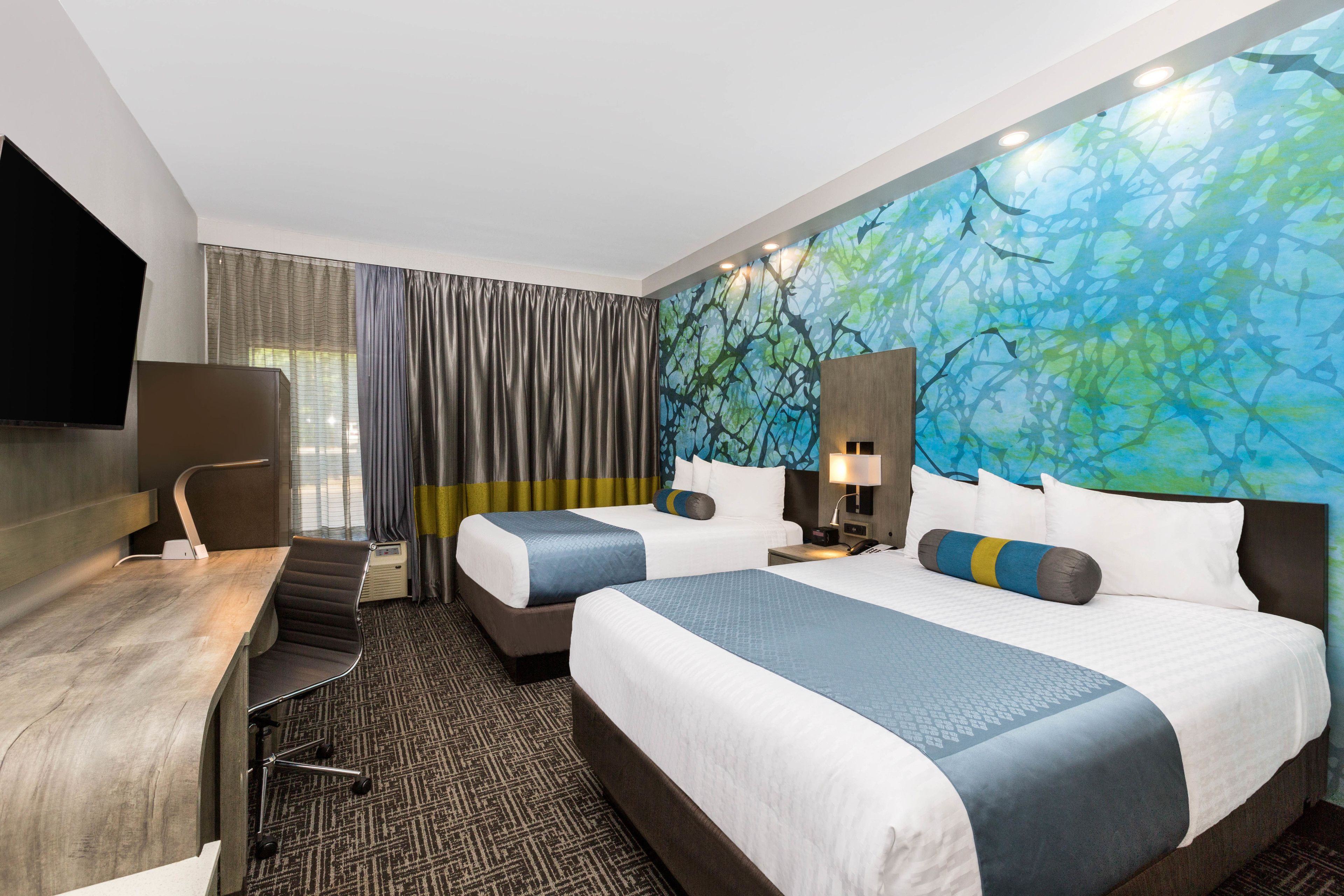 individually furnished, desk, laptop workspace, blackout curtains