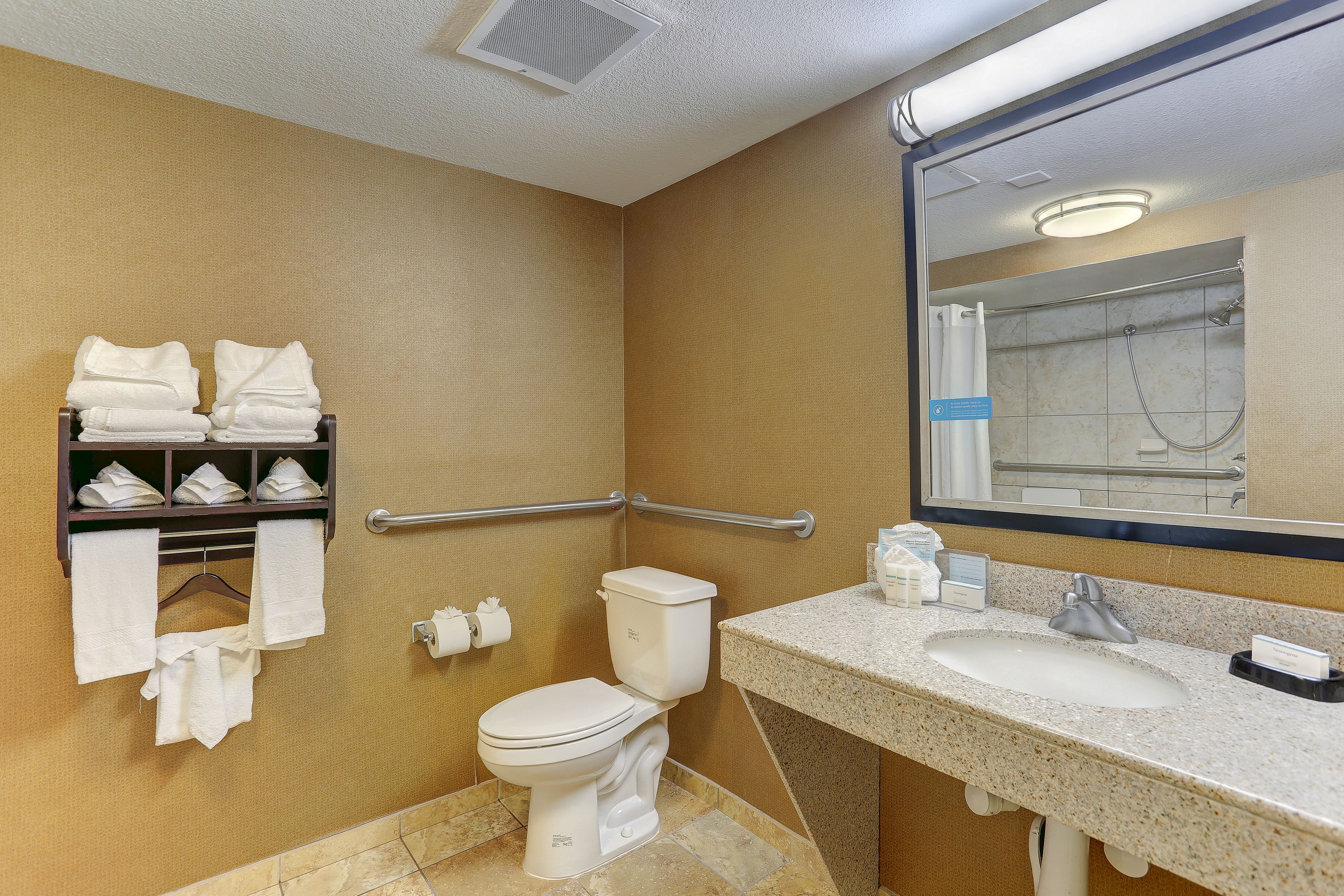 free toiletries, hair dryer, towels