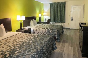 Premium bedding, down comforters, desk, blackout drapes