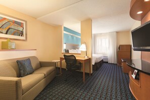 Premium bedding, pillow-top beds, desk, blackout curtains