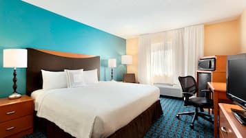 Premium bedding, pillow-top beds, desk, blackout curtains
