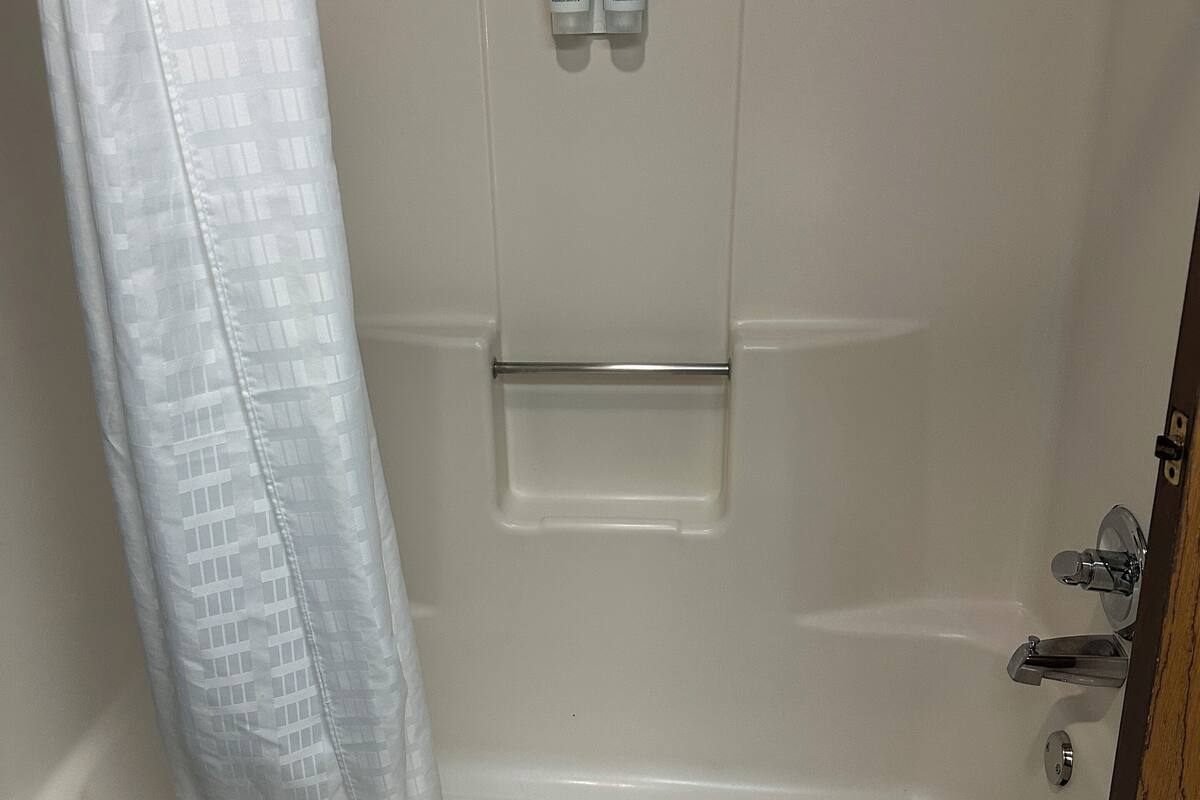 combined shower/bathtub, hydromassage showerhead, free toiletries