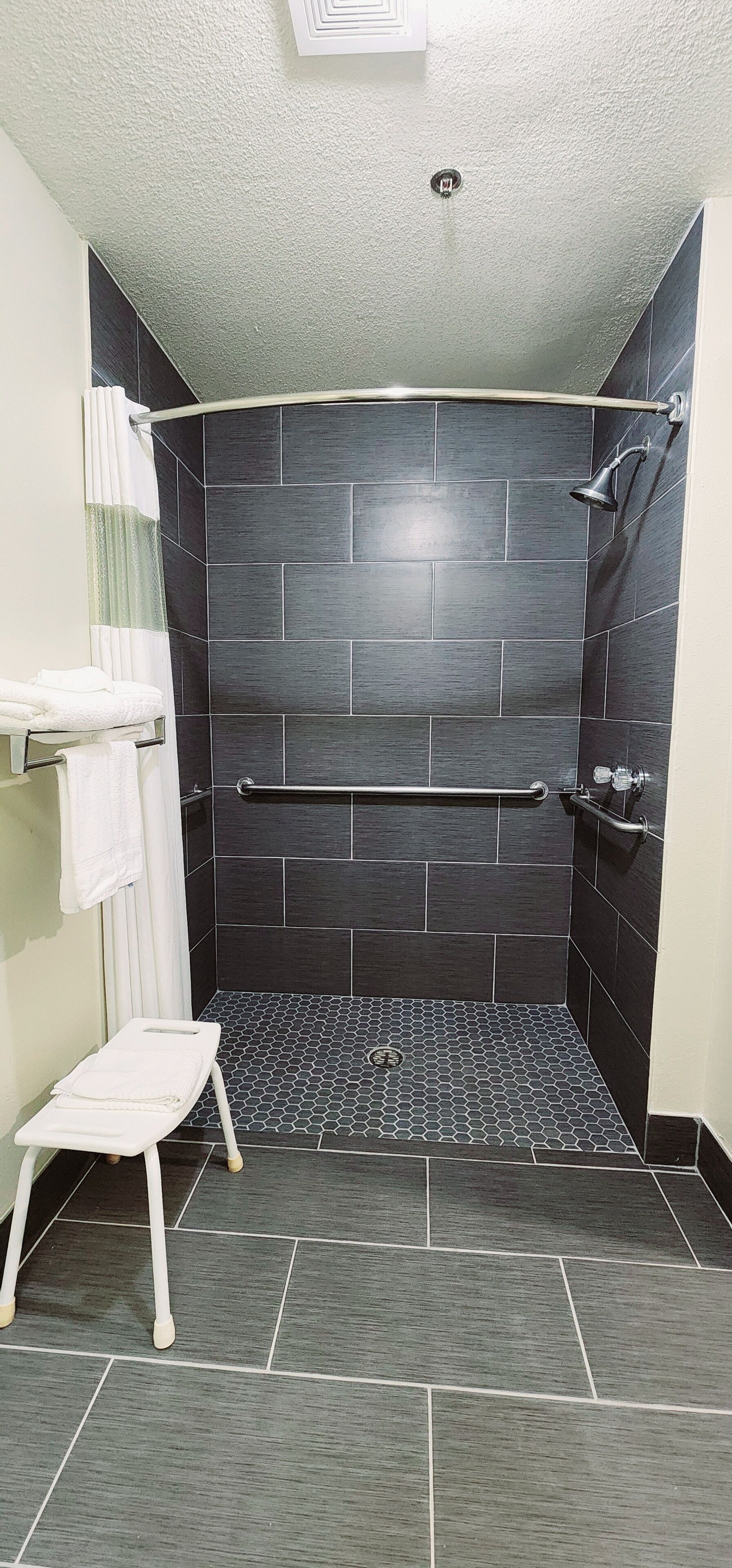 Room, 1 King Bed, Accessible, Non Smoking (Roll-In Shower) | Bathroom | Combined shower/tub, free toiletries, hair dryer, towels