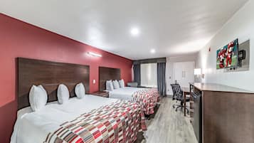 Desk, blackout curtains, free cots/infant beds, free WiFi