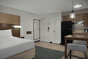 Premium bedding, pillow-top beds, desk, laptop workspace