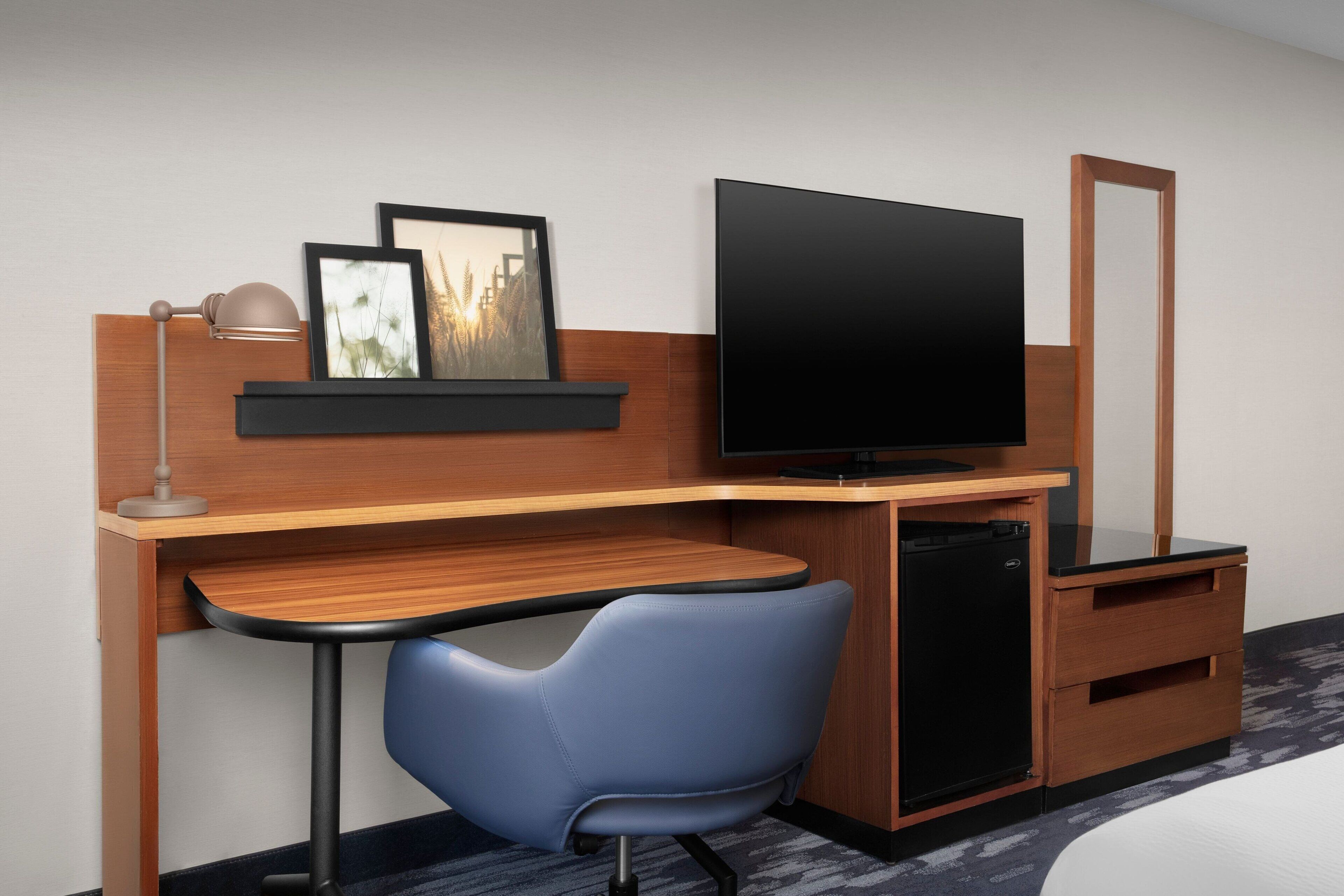 1 bedroom, desk, blackout curtains, iron/ironing board