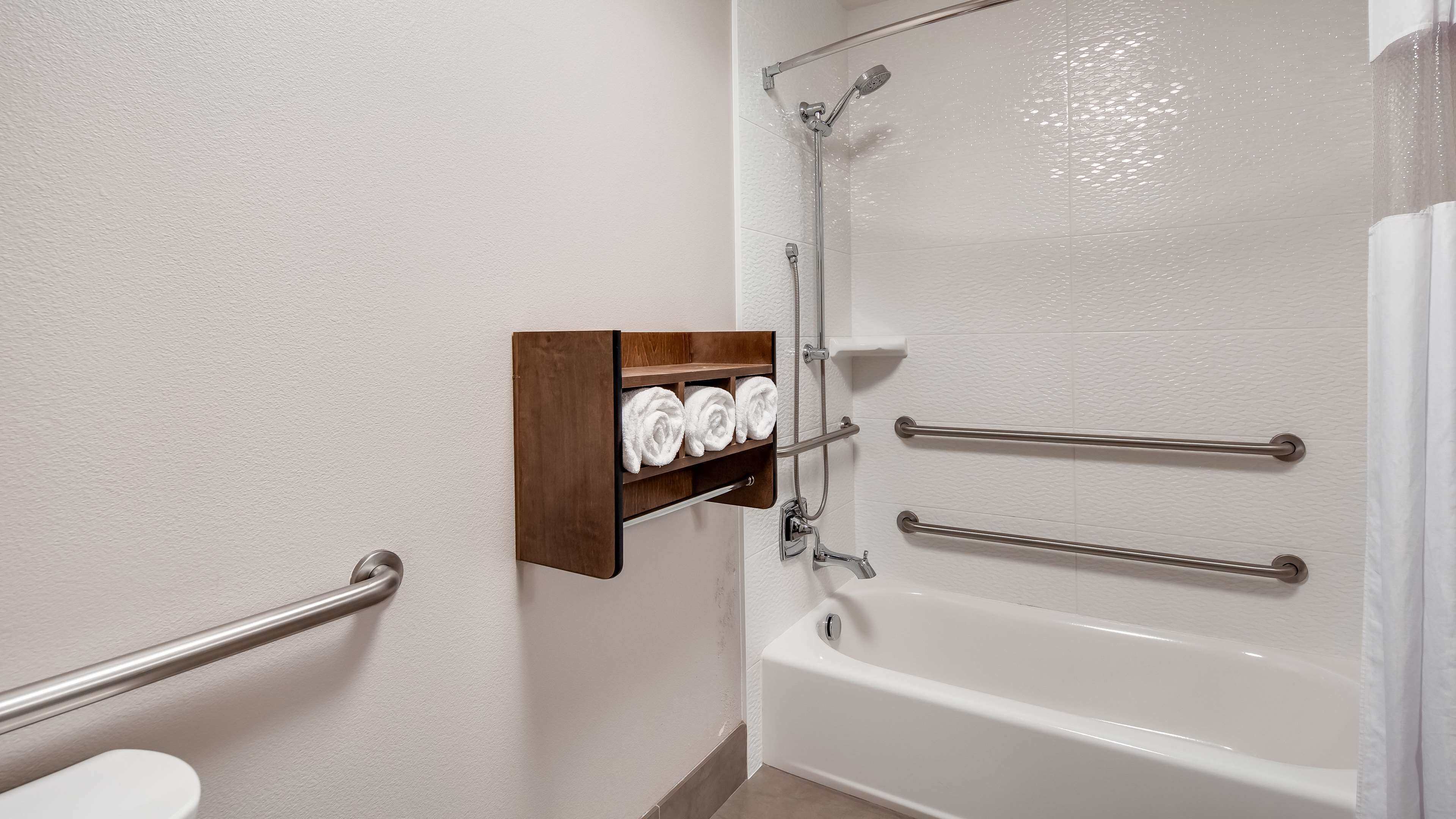 standard room, 2 queen beds, accessible, refrigerator & microwave | bathroom | combined shower/bathtub, eco-friendly toiletries, hair dryer, towels