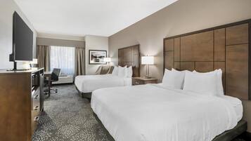 Premium bedding, down duvets, desk, laptop workspace