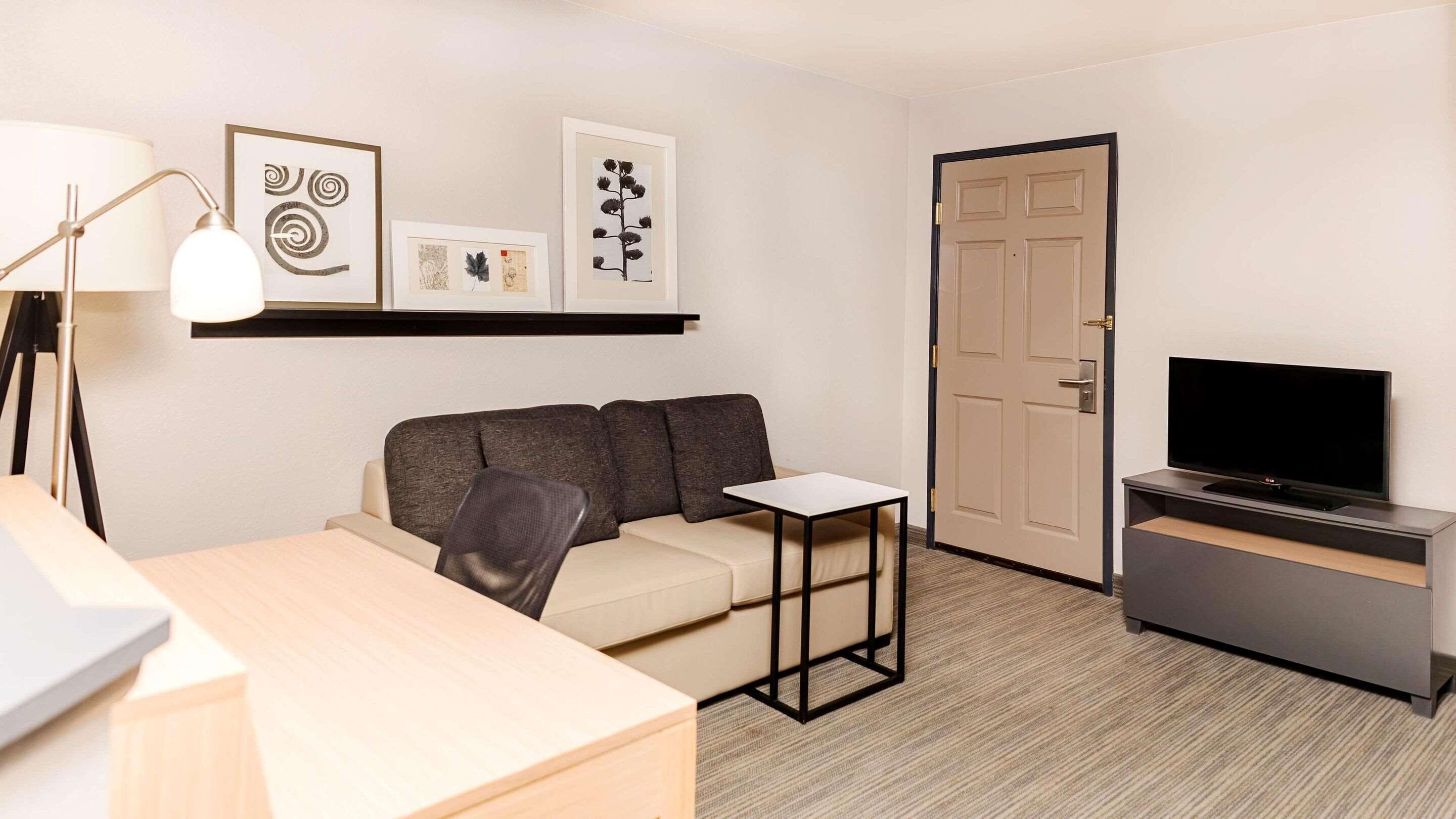 hypo-allergenic bedding, down duvets, desk, blackout curtains