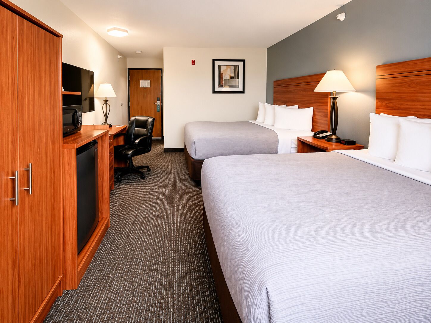 Standard Room, 2 Double Beds, Non Smoking | Desk, blackout drapes, iron/ironing board, cribs (free)
