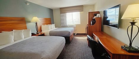Standard Room, 2 Double Beds, Non Smoking | Desk, blackout drapes, iron/ironing board, free cribs/infant beds