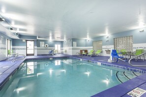 Indoor pool, outdoor pool, pool loungers