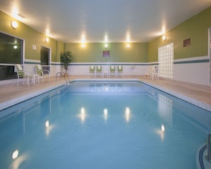 Indoor pool, open 9:00 AM to 10:00 PM, sun loungers