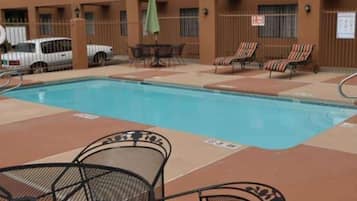 Seasonal outdoor pool, sun loungers