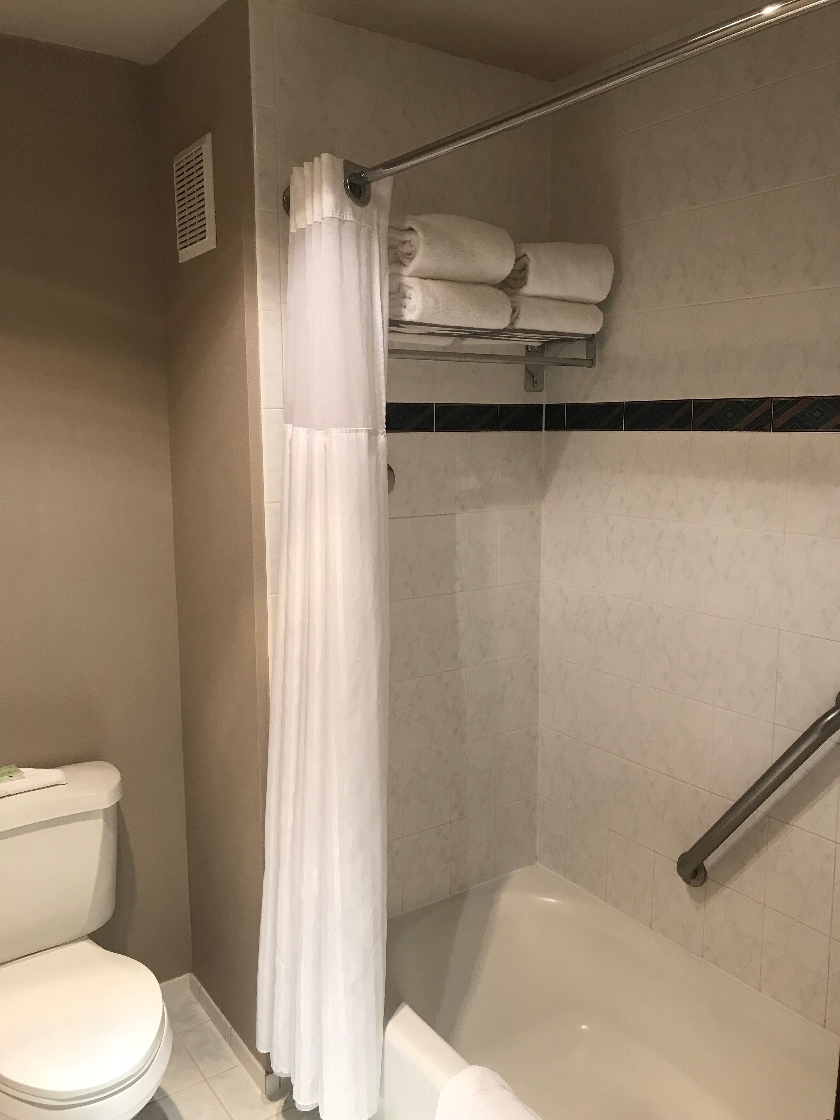 combined shower/bathtub, hair dryer