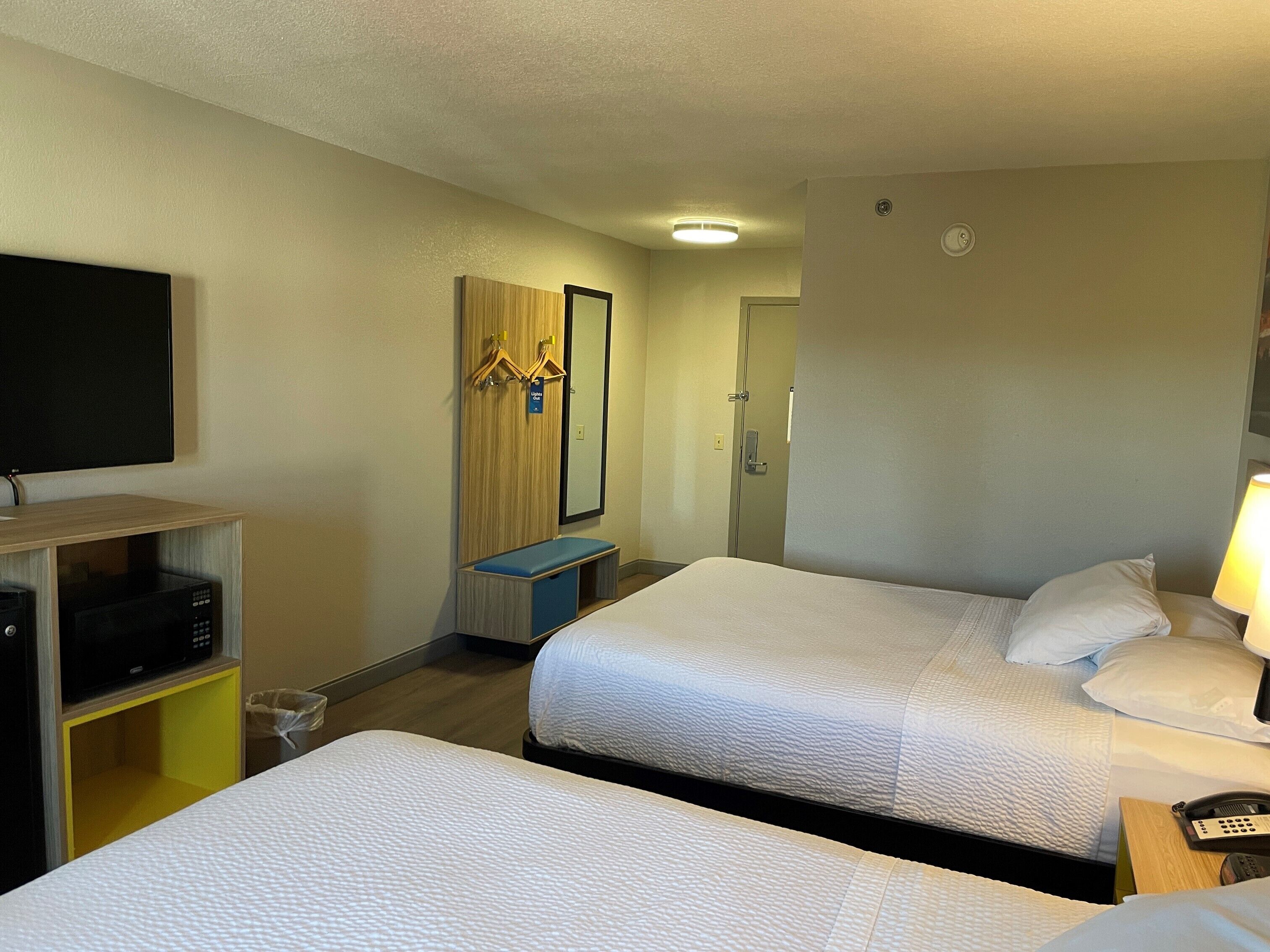 Desk, blackout curtains, free cots/infant beds, free WiFi