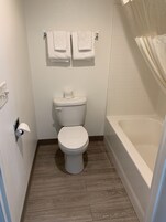Combined shower/tub, deep soaking tub, hydromassage showerhead