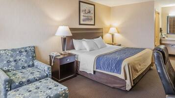 Premium bedding, desk, blackout drapes, iron/ironing board