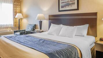 Premium bedding, desk, blackout drapes, iron/ironing board