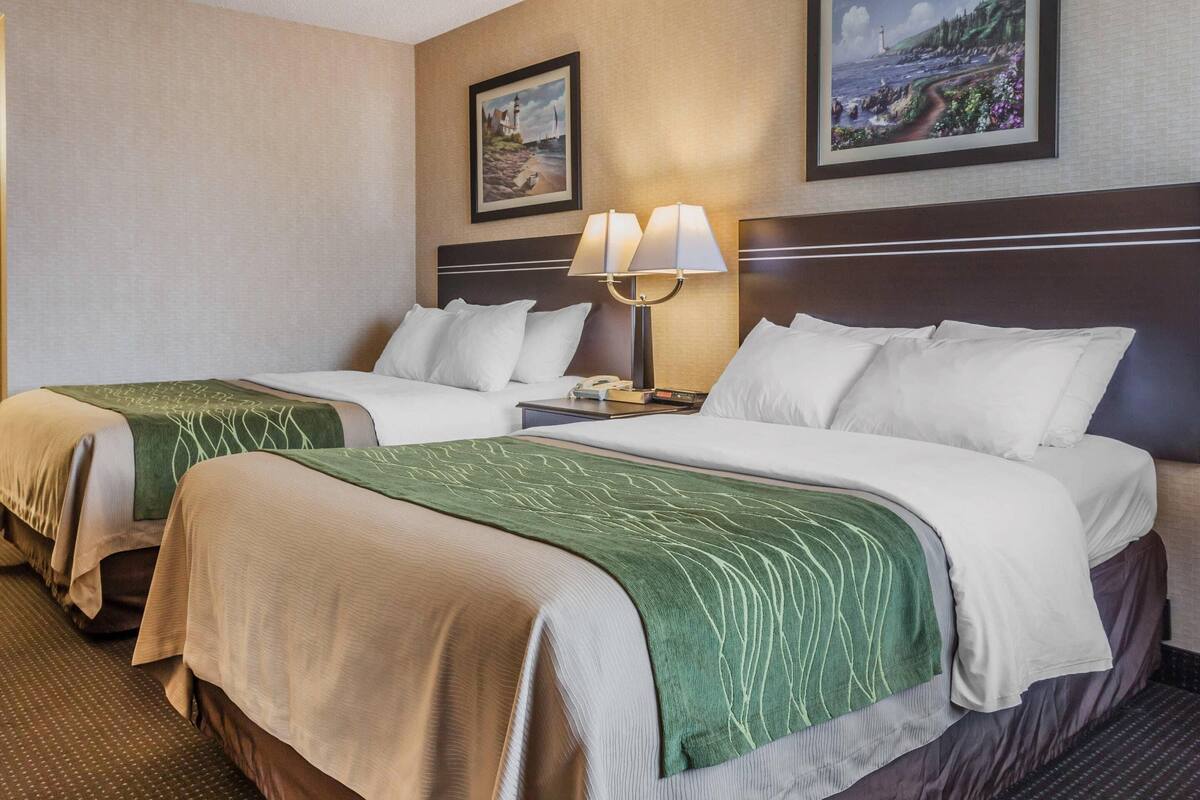 Premium bedding, desk, blackout drapes, iron/ironing board