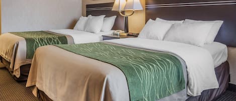 Premium bedding, desk, blackout drapes, iron/ironing board