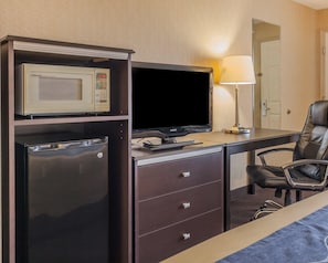 Premium bedding, desk, blackout drapes, iron/ironing board