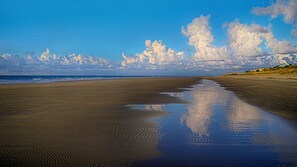 En la playa, traslado desde/hacia la playa gratis y camastros 