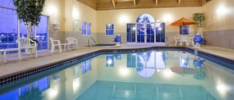 Indoor pool, open 7:00 AM to 10:00 PM, pool umbrellas