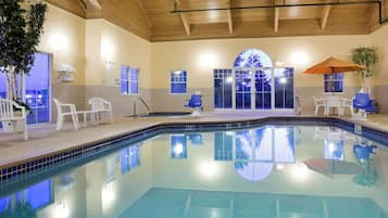 Indoor pool, open 7:00 AM to 10:00 PM, pool umbrellas
