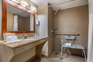 Room, 1 King Bed, Accessible, Non Smoking | Bathroom | Combined shower/bathtub, free toiletries, hair dryer, towels - Comfort Inn Matthews - Charlotte (Matthews)