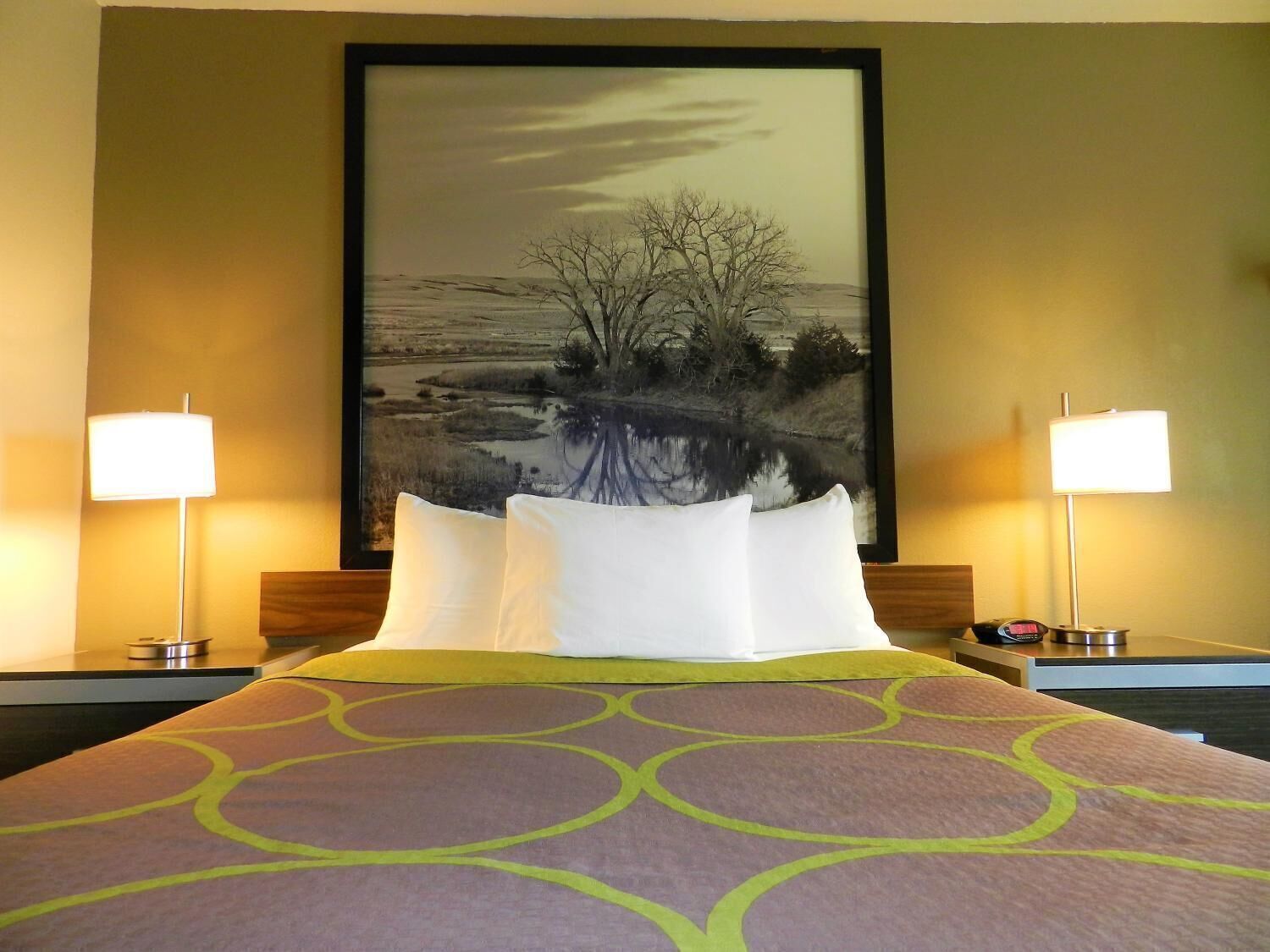 Premium bedding, pillowtop beds, desk, laptop workspace