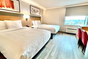 Premium bedding, desk, blackout curtains, iron/ironing board