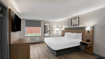 Premium bedding, desk, blackout drapes, iron/ironing board