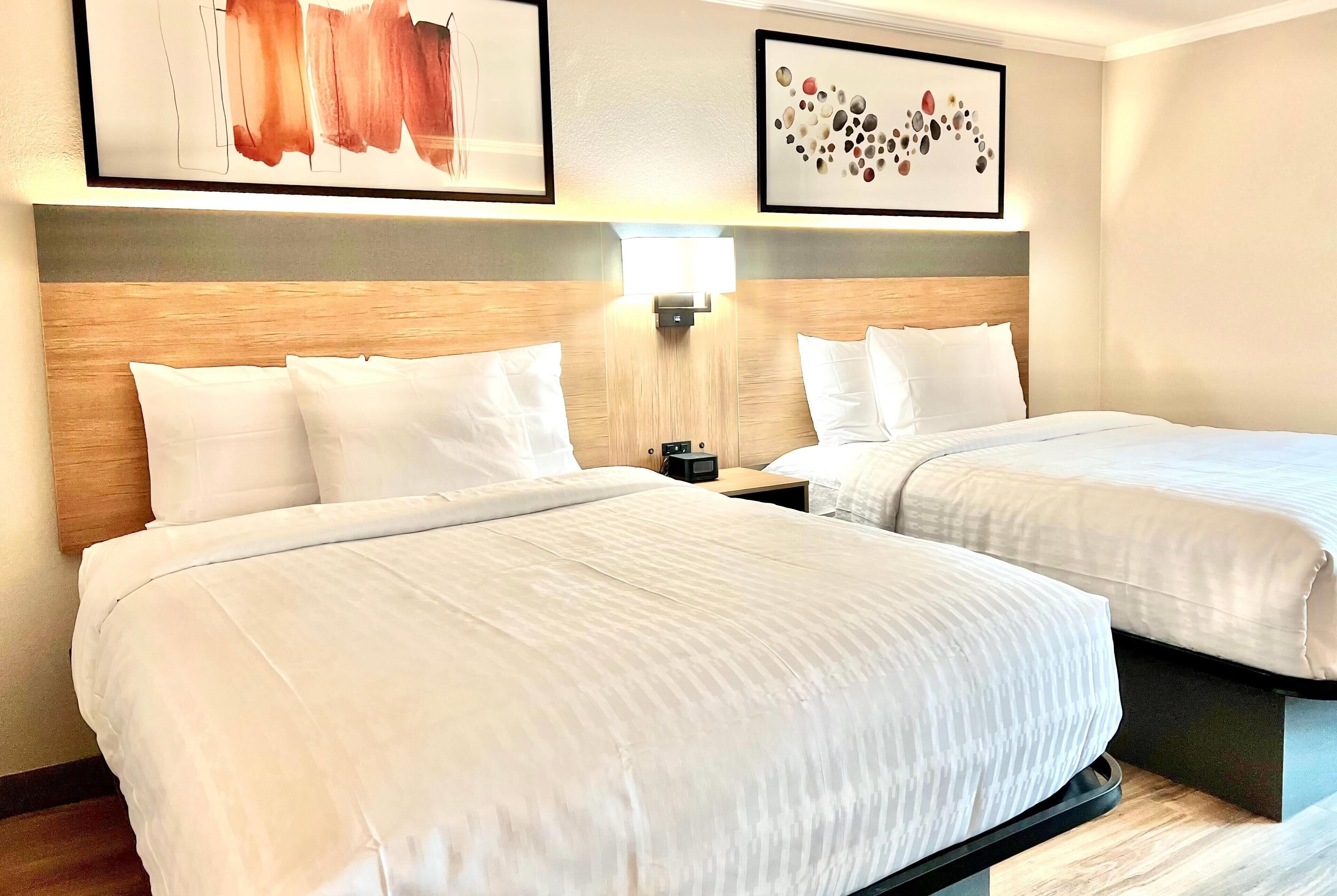 Premium bedding, desk, blackout curtains, iron/ironing board