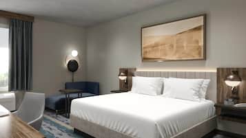Ropa de cama de alta calidad, escritorio y cortinas blackout