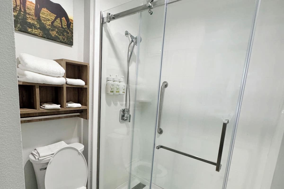 Bañera con ducha, artículos de tocador gratuitos, secador de pelo