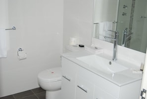 Deluxe Queen Room | Bathroom | Shower, free toiletries, hair dryer, towels