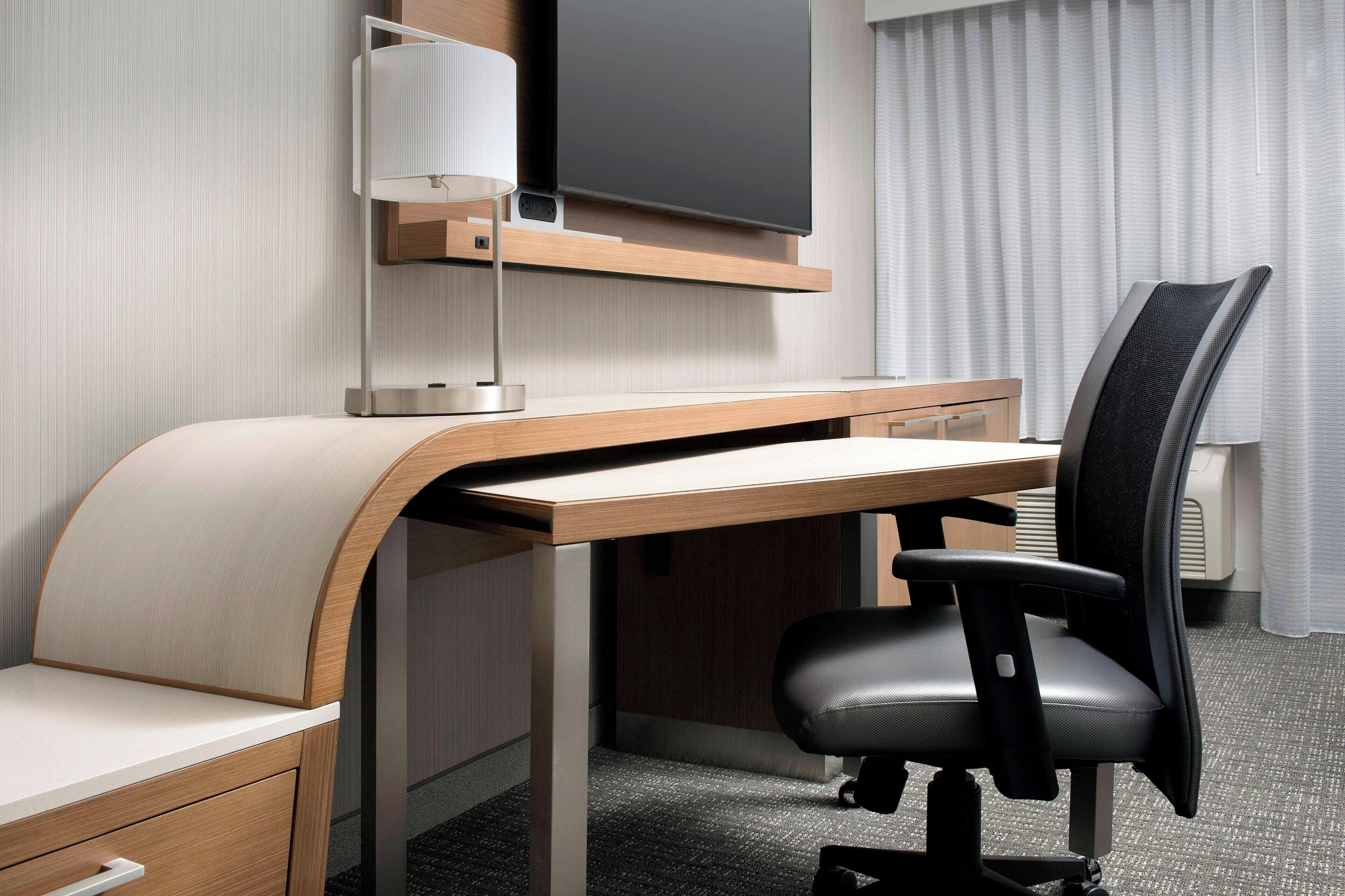 premium bedding, pillow-top beds, desk, iron/ironing board