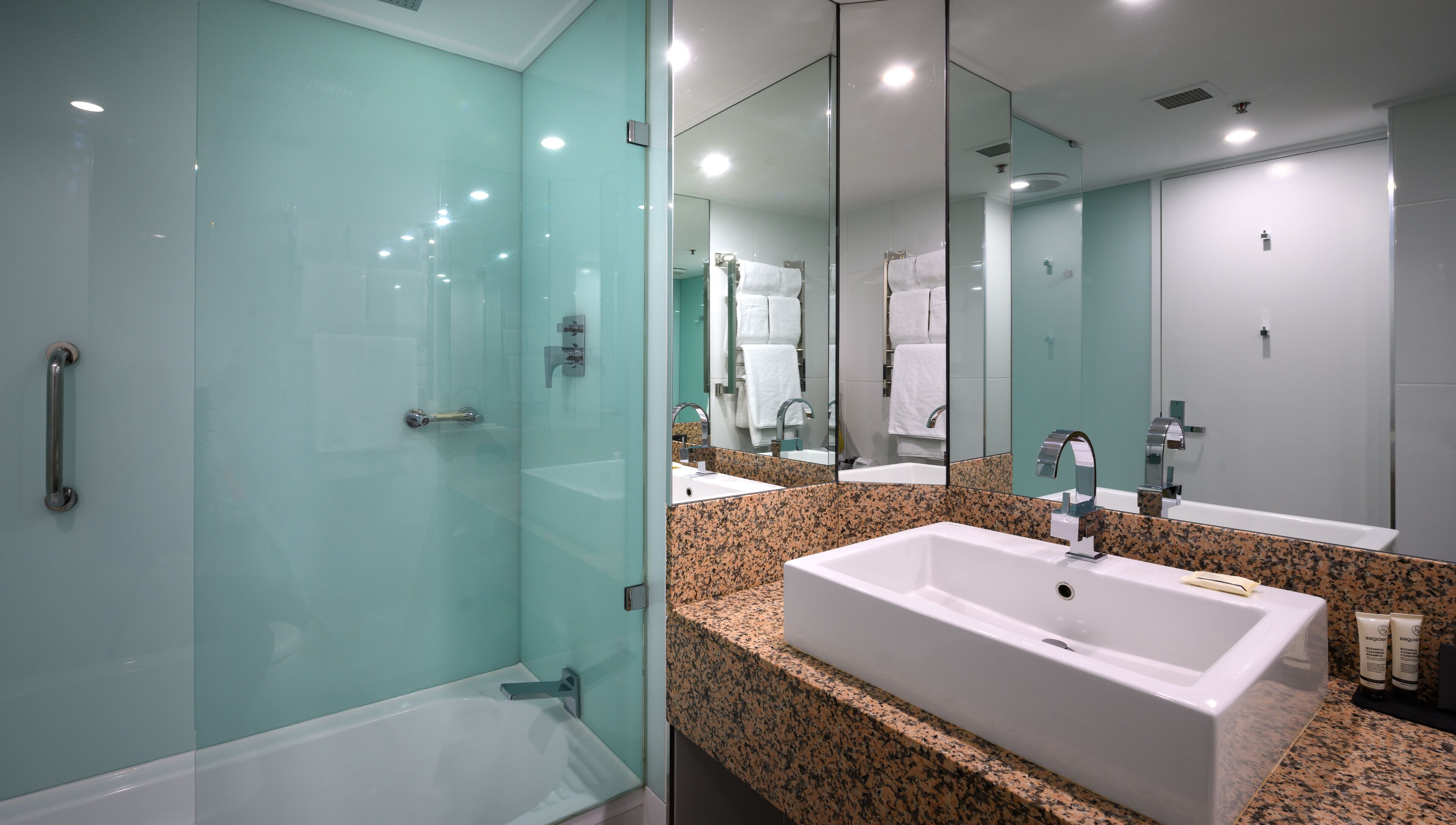 free toiletries, hair dryer, bathrobes, towels