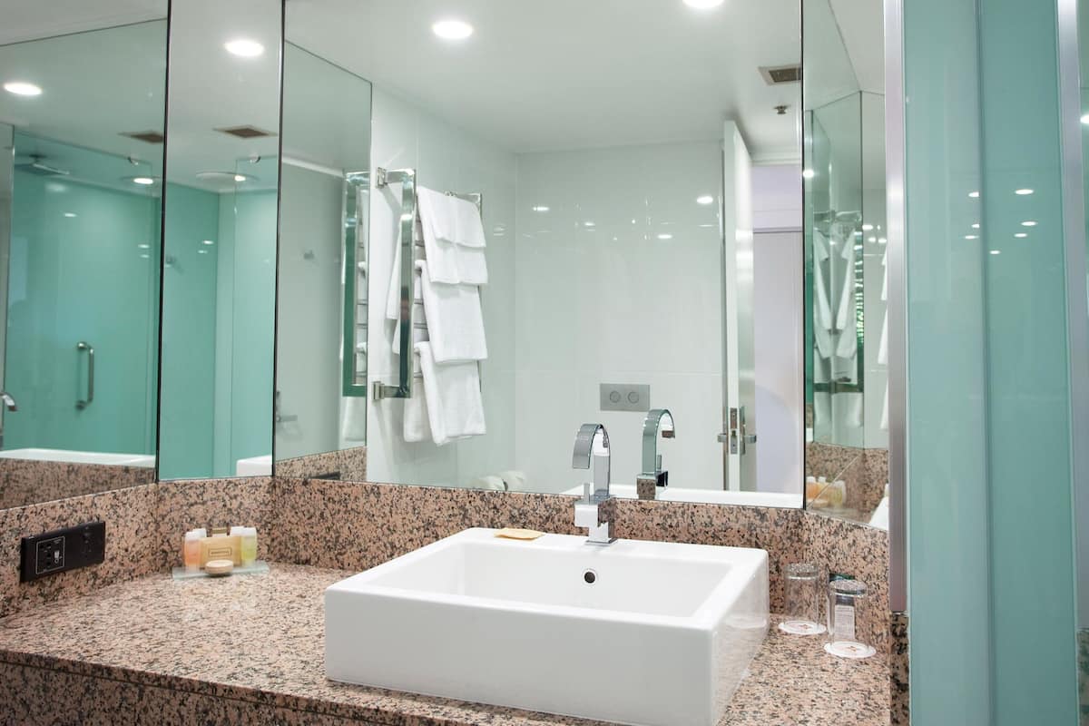 free toiletries, hair dryer, bathrobes, towels