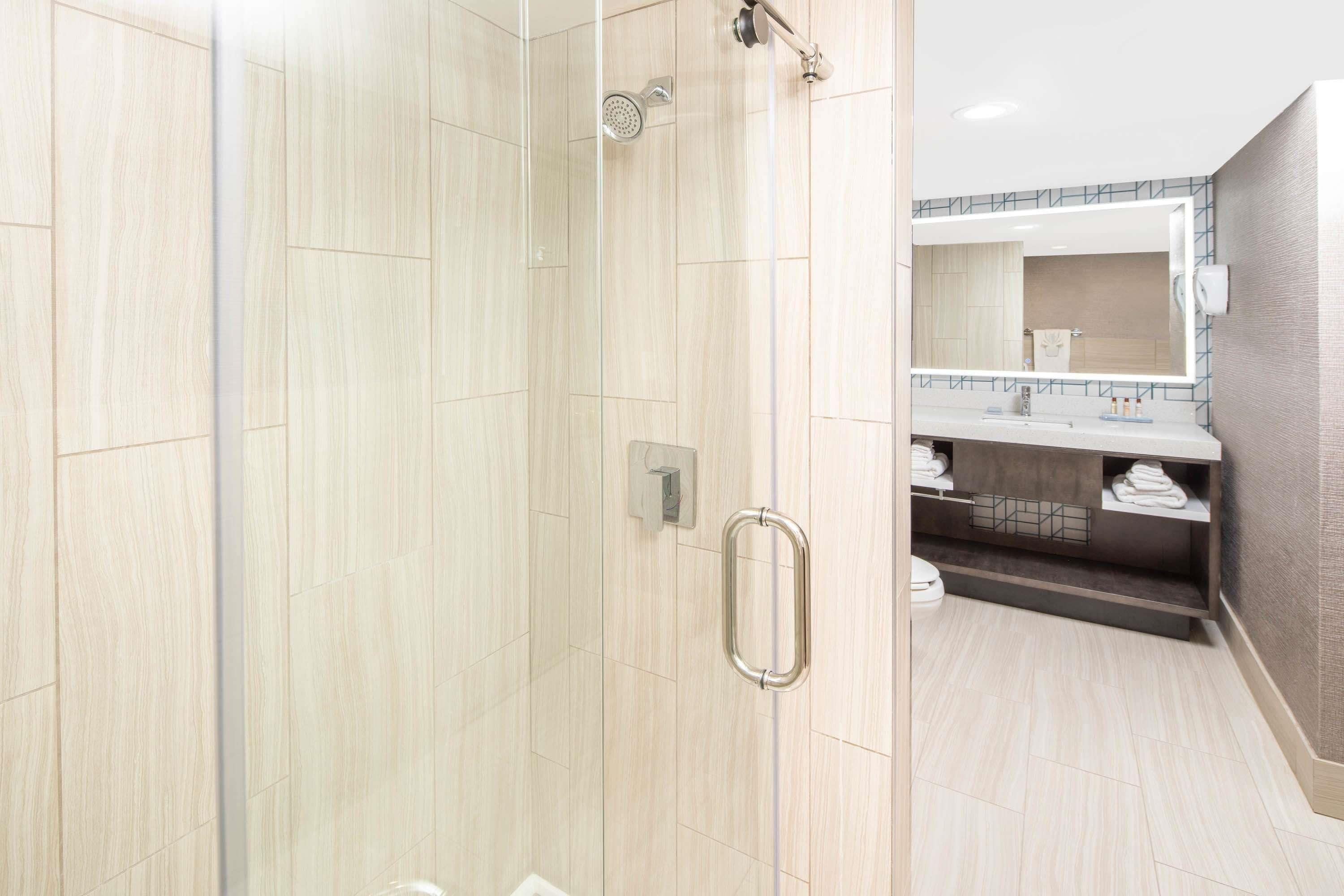 suite, 1 king bed | bathroom | combined shower/bathtub, deep-soaking bathtub, free toiletries