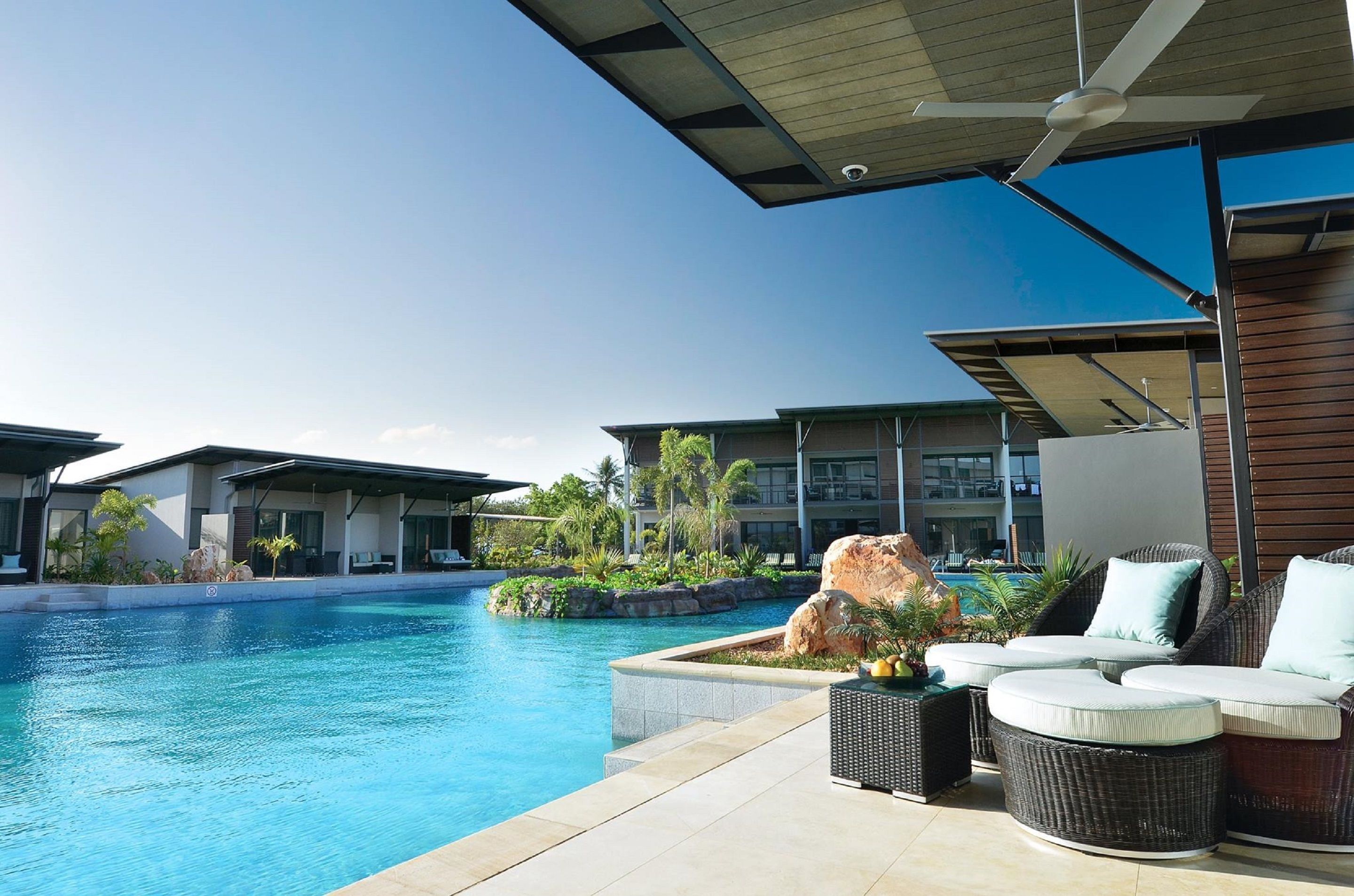 outdoor pool, pool loungers