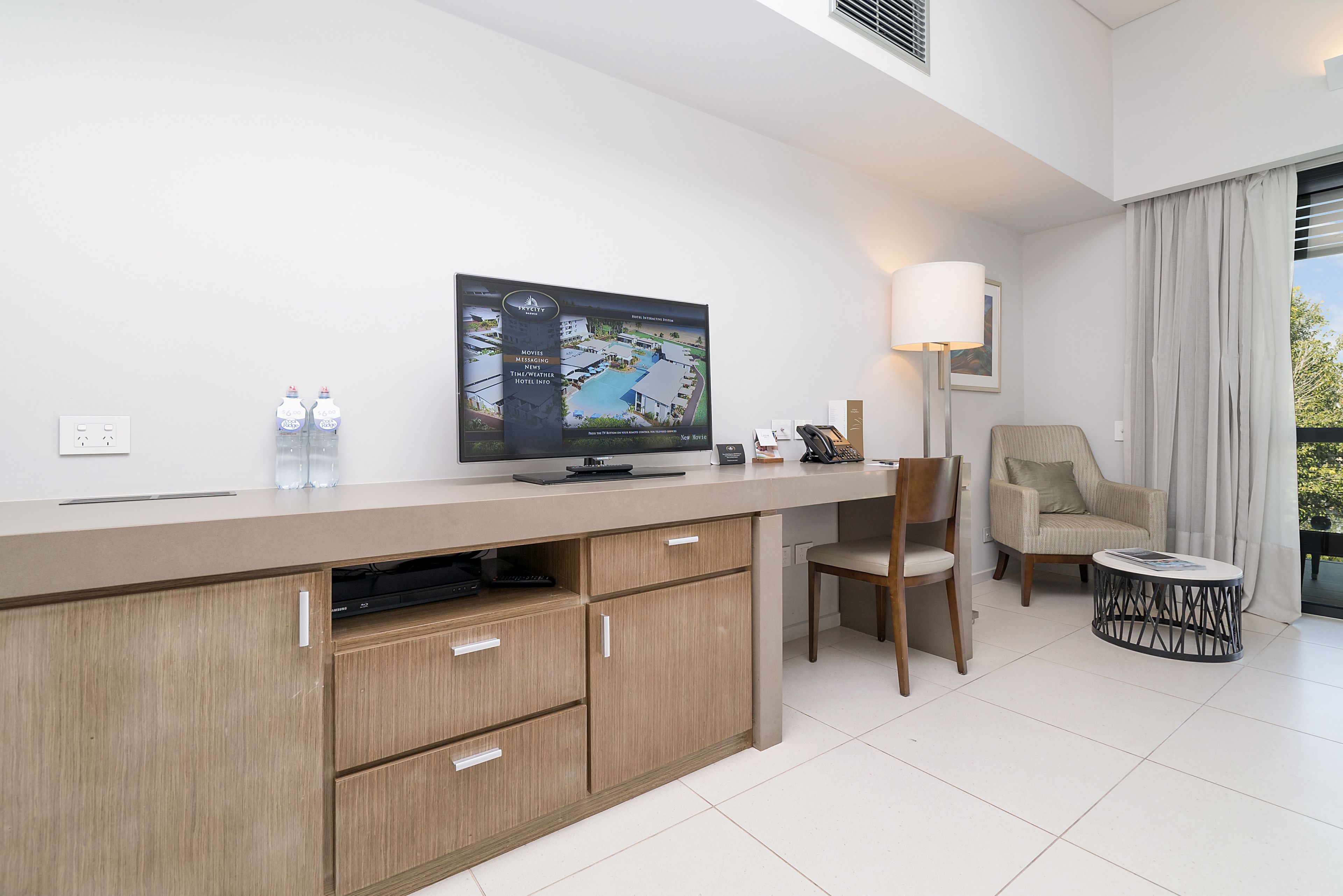 40-inch flat-screen tv with satellite channels, pay films