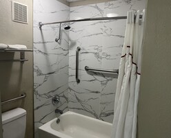 Secador de pelo, toallas, jabón y champú