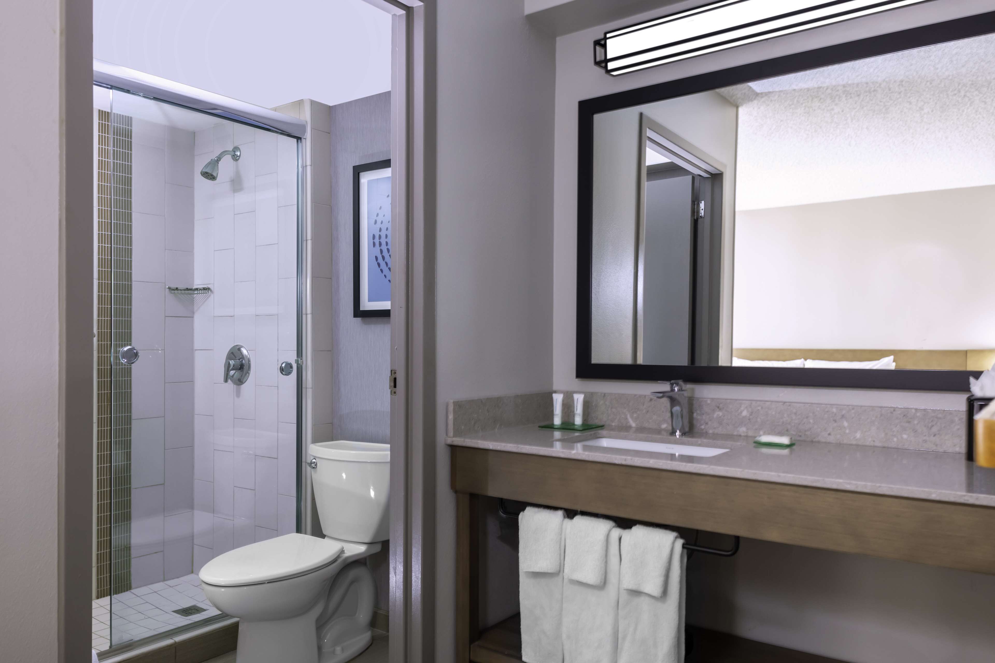 free toiletries, hair dryer, towels