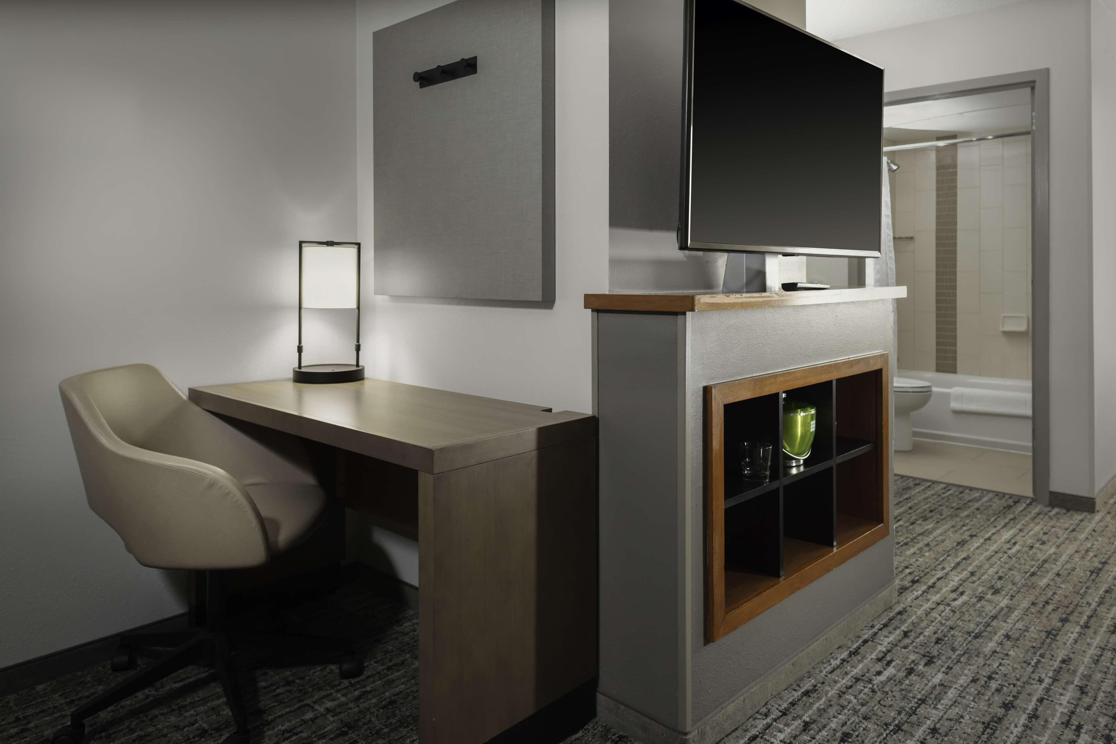 premium bedding, pillow-top beds, desk, blackout curtains